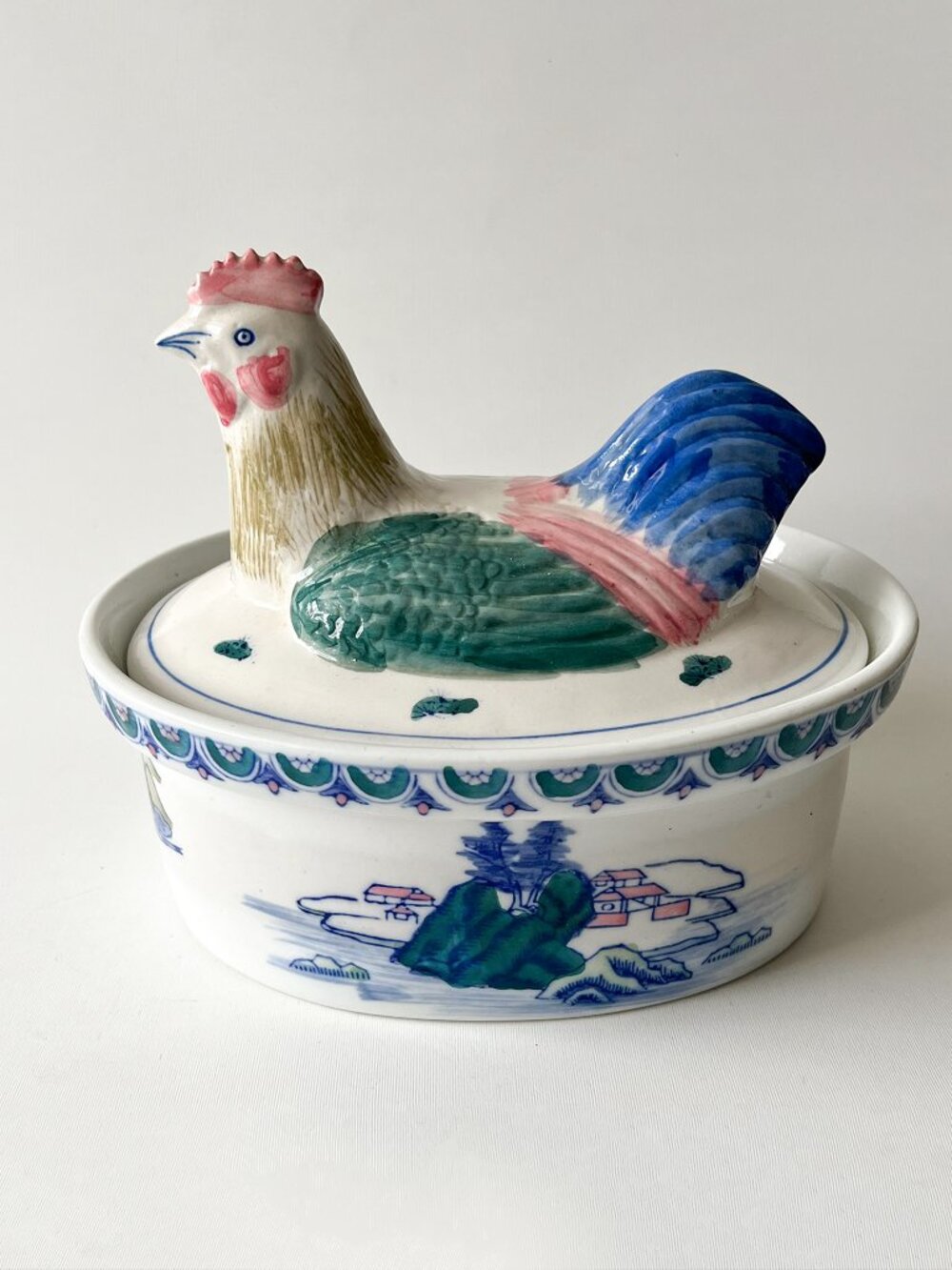 Vintage Chinese Export Porcelain Hen/Chicken Tureen Casserole Hand Painted